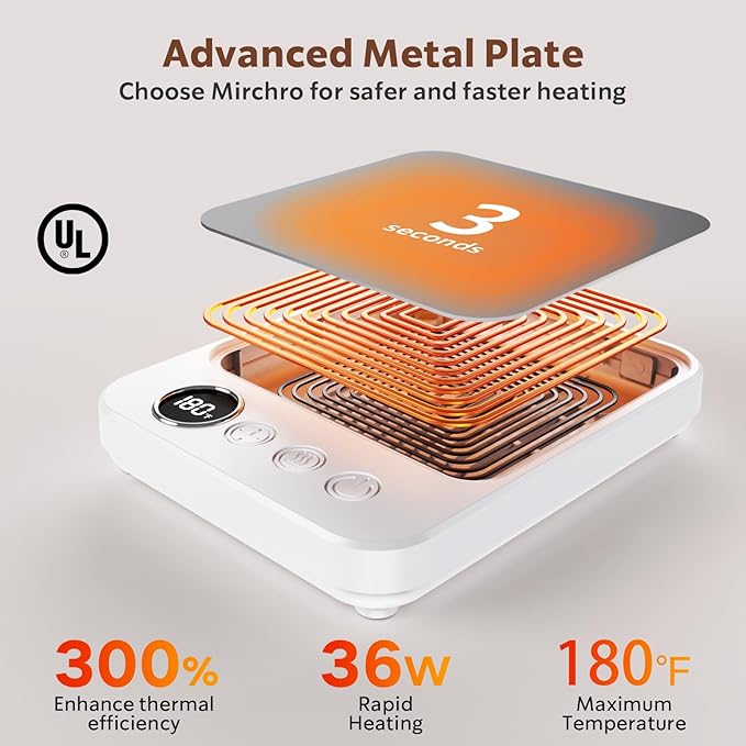 Coffee Mug Warmer & Mug Set for Desk, 36W Mug Warmer with Temperature Display, 1-12H Timer & 6 Temperature Settings, Fast Heating, Auto Shut Off, Smart Coffee Cup Warmer for Coffee (White Set)