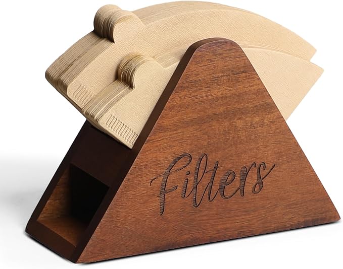 Acacia Wood Coffee Filter Holder,Coffee Filter Storage Organizer,Coffee Bar Decor,Storage for Square Cone shaped and Flat bottomed Pour Over Paper Filters