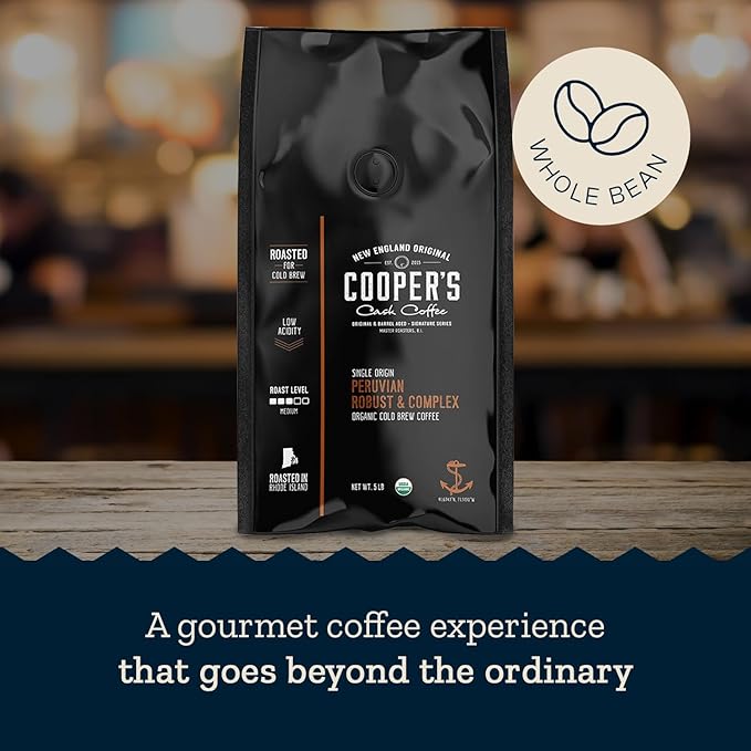 Organic Cold Brew Coffee Peru Reserve Single Origin Peruvian Coarsely Whole Bean - 5 lb. Bag - Medium Roast