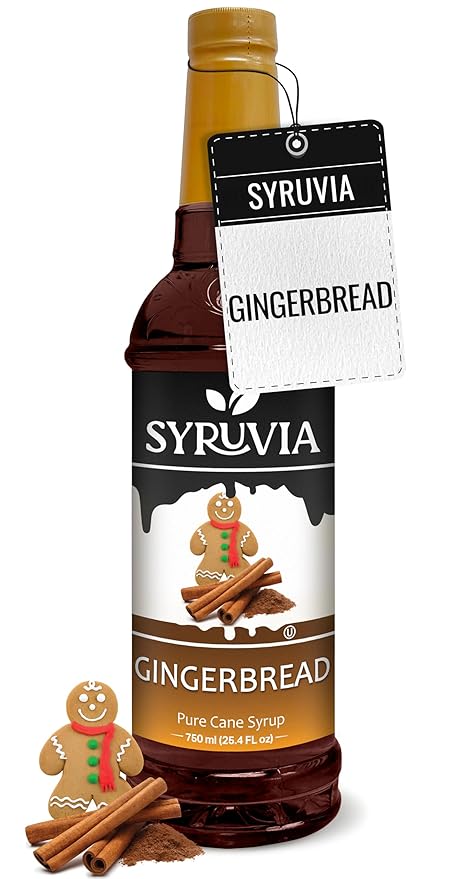 Syruvia Gingerbread Syrup for Coffee, Flavored Syrup for Drinks, Lattes, and Desserts – 25.4 fl oz