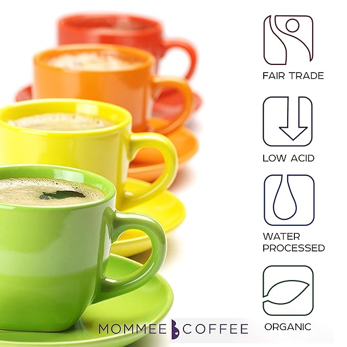 Mommee Coffee - Quarter Caf | Low Acid, Organic, Fair Trade, Water Processed | Whole Bean, 22oz.