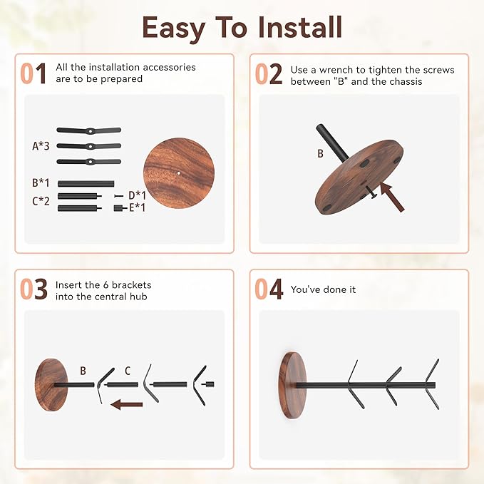 Coffee Mug Tree Holder Countertop, Non-Slip Walnut Wood Mug Rack with 6 Hooks, Coffee Cup Rack for Home Storage and Organizer (Brown)