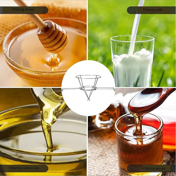 10 Inch Oil Filter Stand, 304 Stainless Steel Fryer Oil Filter Holder with Foldable Arms for Deep Fryers and Maple Syrup, Cooking Oil Strainer and Paper Filter Cone Rack