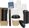 12 oz 300 Pack Coffee Cups with Lids and Sleeves, Straws, Hot Disposable To Go Travel Paper Cups Bulk for Office, Home Coffee Bar Accessories, Chocolate, Cocoa, Beverage (White)