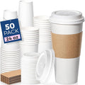 Fit Meal Prep 50 Pack 24 oz Disposable Coffee Cups with Lids, Sleeves, Leak-Proof To Go Coffee Cups with Lids, Durable Hot Paper Cups for Home, Office, Party, Business
