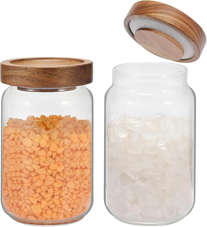 Small Glass Jar with Lids Mini Glass Bottle Glass Storage Canister Borosilicate Glass Containers for Spice Ground Nut Pasta Sugar Candy Tea (6.7oz（200ml)-2 PACK