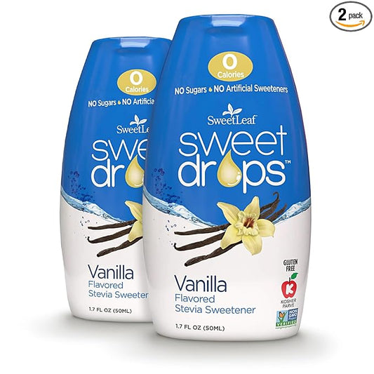 SweetLeaf Sweet Drops Vanilla Stevia Liquid Sweetener - Flavor Foods, Keto Coffee with Sugar Free, 0 Calorie, Non-Glycemic Response SweetLeaf Stevia Drops, 1.7 Fl Oz Ea (Pack of 2)