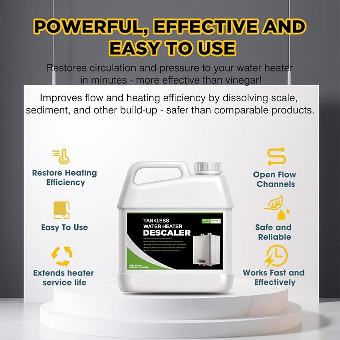 Tankless Water Heater Descaler - Quart (32 oz) Premium Descaler for Tankless Water Heater Systems, Restores Heating Efficiency, Easy Use