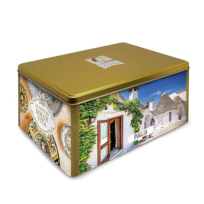 Pasticceria Matilde Vicenzi Puglia Cookie Gift Tin - Assorted Variety Of Bite Size Cream Filled Pastries & Gourmet Italian Shortbread Cookies In Individually Wrapped Trays - Baked Fresh In Italy, 720g