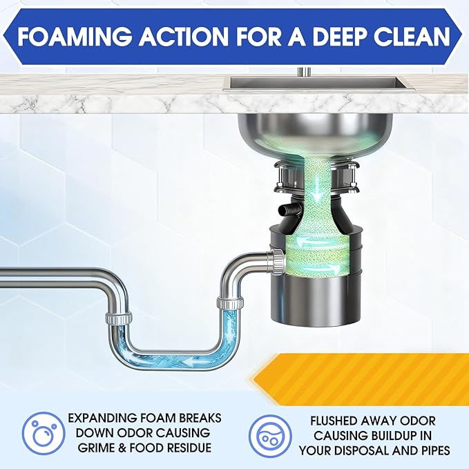 Garbage Disposal Cleaner & Deodorizer Tablets – 30 Count 15-Month Supply, Dual Enzyme Deep Cleaning Pods with Tea Tree, Mint & Lemon Oils, Eco-Friendly, Fits All Kitchen Drains