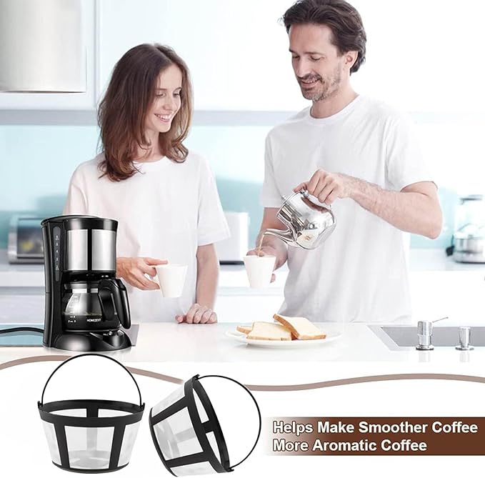 Reusable Coffee Filter Baskets 4-Pack, Compatible with Mr. Coffee, Black & Decker, Cuisinart & More, White, Small