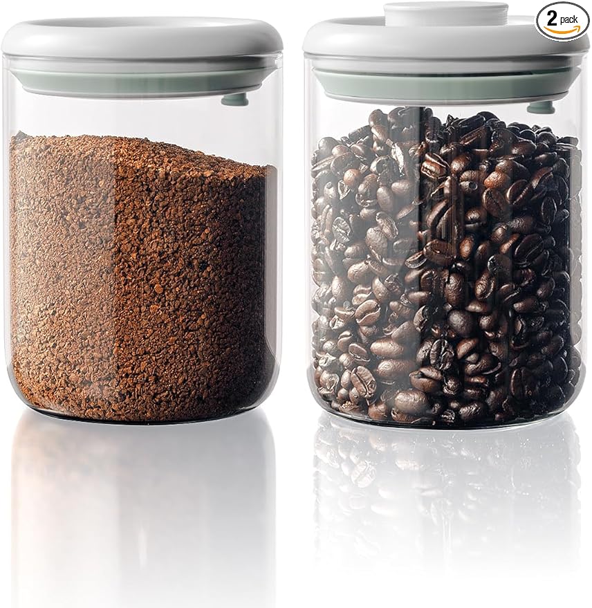 Coffee Bean Container Airtight Storage Containers Pop Up Canister High Borosilicate Glass Jar Air Tight Containers for Coffee 300g 900ml*2 Gray