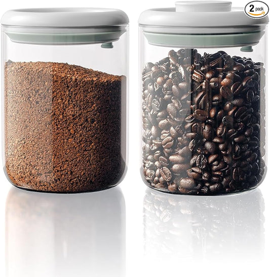 Coffee Bean Container Airtight Storage Containers Pop Up Canister High Borosilicate Glass Jar Air Tight Containers for Coffee 300g 900ml*2 Gray