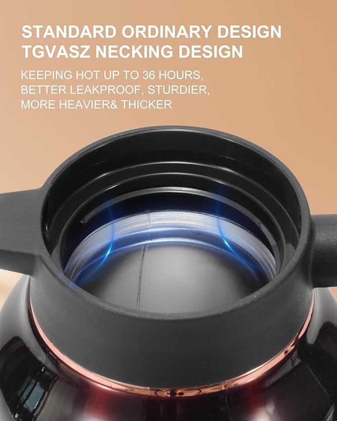 Thermal Coffee Carafe 70 oz - 36 Hour Hot Stainless Steel Carafes for Hot Liquids-Insulated Coffee Carafes For Keeping Hot/Cold Coffee, Tea, Water, Drink Dispenser for Parties(Black)