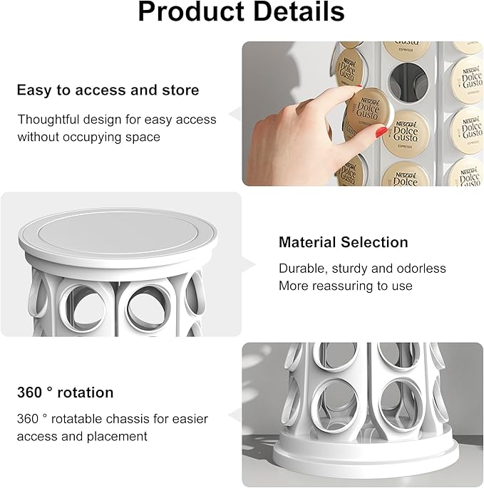 CEHNCEH K Cup Holder, Coffee Pod Carousel Organizer K Cup Stand, Compatible with 40 Keurig K-Cup Pods, Large Compacity Coffee Capsule Holder, Home or Office Kitchen Counter Organize (Off-white)