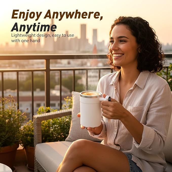 Automatic Stirring Coffee Mug,Magnetic Stirring Cup with Lid for Home Office Travel,Stainless Steel Rotating Self Mixing Mug for Coffee/Milk/Tea/Hot Chocolat (A-Green-Rechargeable)