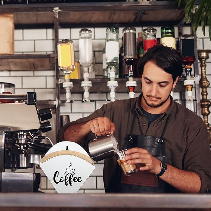 Cone Coffee Filter Holder Farmhouse Filter Storage Container Wall-mount Vintage Paper Holder Coffee Bar Accessories(White)