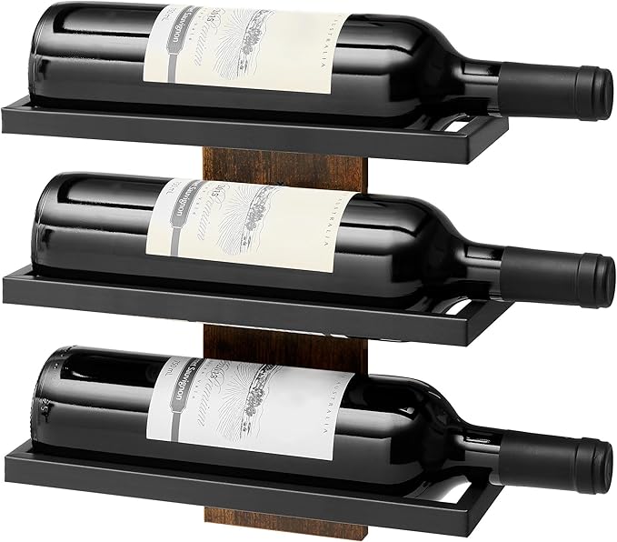 Hoctieon 3-Tier Wall Mount Wine Rack, Wall Mounted Wine Bottle Racks for Display and Storage, Hanging Bottle Holder, for Living Room, Dining Room, Bar, Wine Cellar, Rustic Brown