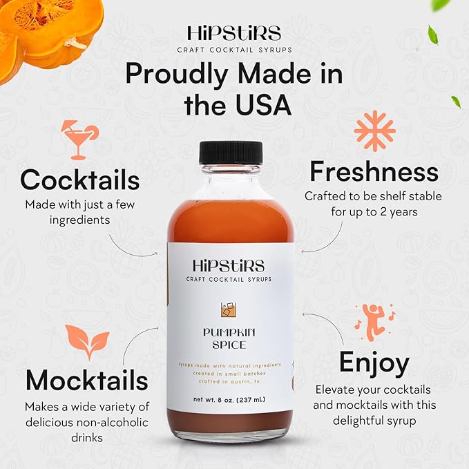 HipStirs Pumpkin Spice Syrup - Our Mix uses Real Ingredients like Pumpkin Puree to Make it a Perfect Spice Latte Mix - Real Infused Syrup (8 Fl Oz)