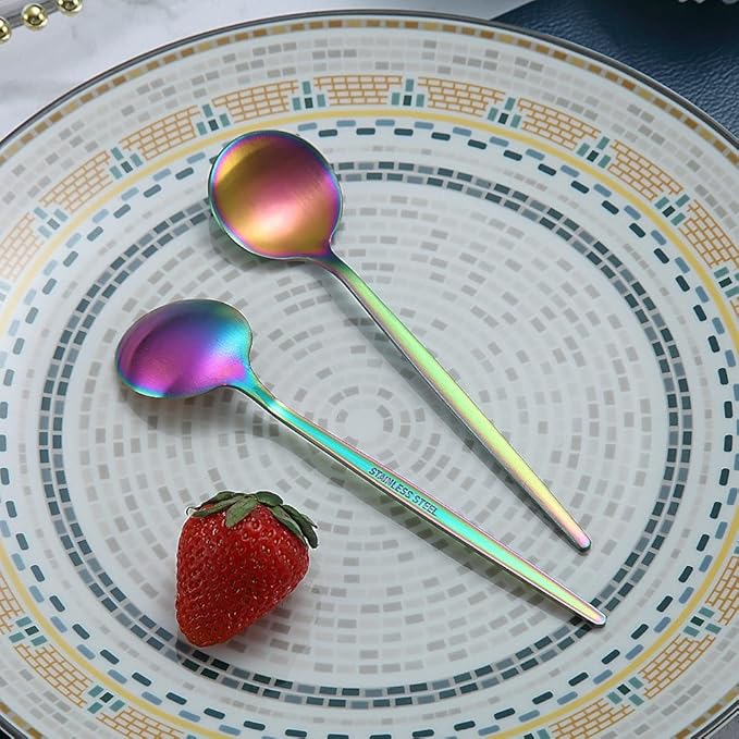 Matt Rainbow Teaspoons 6 Piece, 6.6'' - Stainless Steel, Colorful, Dishwasher Safe