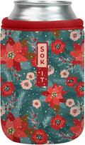 Sok It CanSok Sleeve for Beer & Soda Insulated Neoprene Cover (Pastel Poinsettias, 12oz Can Sleeve)