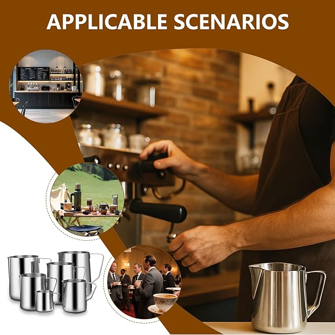 5oz Milk Frothing Pitcher-Stainless Steel Steaming Jug for Espresso, Cappuccino & Coffee-Heat-Resistant, Dripless Spout, Measurement Scale, Dishwasher Safe (150ml/5oz)