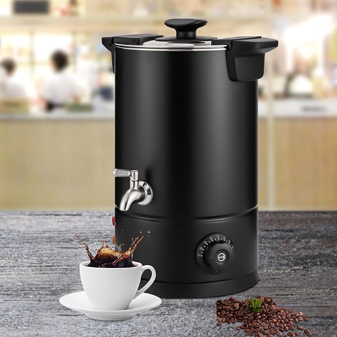 Commercial Coffee Maker,Stainless Steel Coffee Urn with Temperature Control, Coffee Maker Hot Water Urn for Catering (Black 1Kw 30 cups)