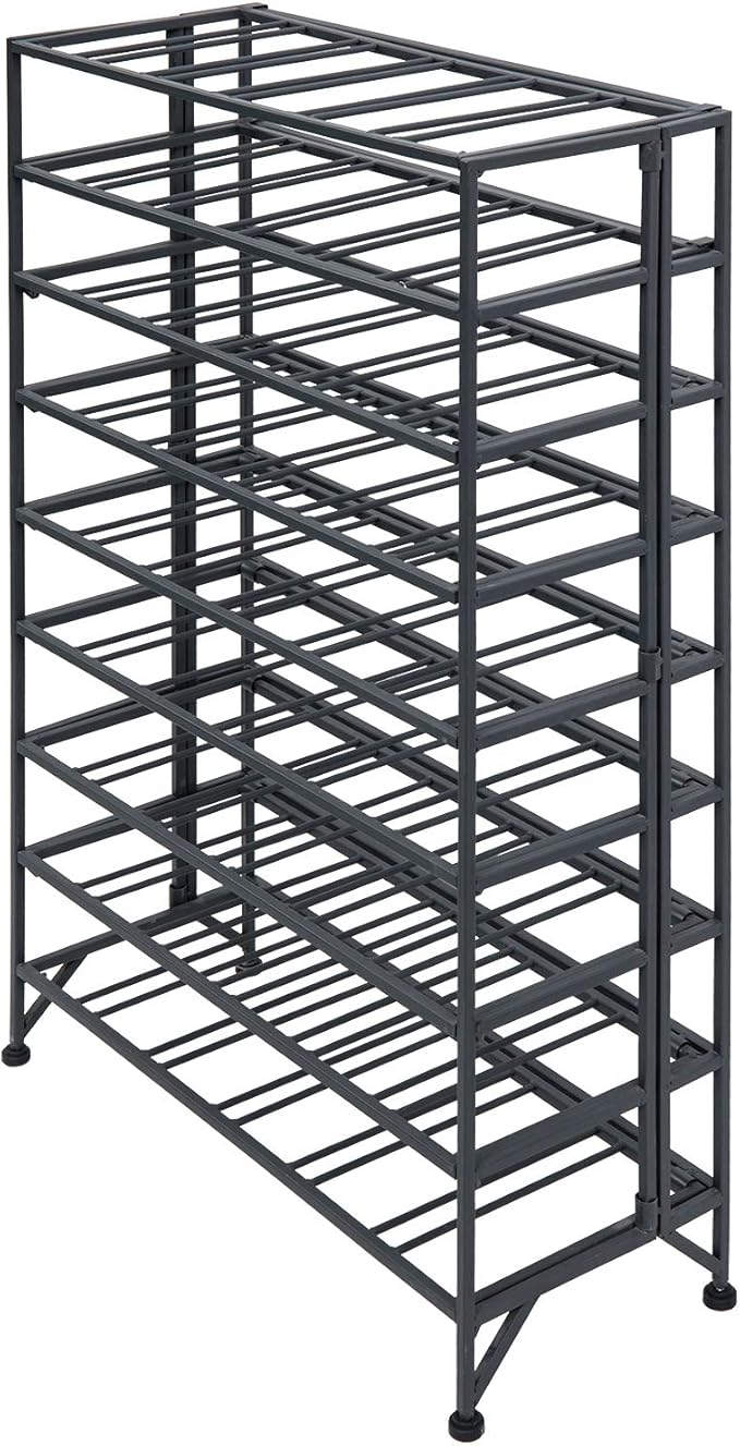 MyGift Gray Metal Wine Rack Freestanding Floor Stand, 9 Tier Wine Bottle Shelf - Holds up to 54 Bottles