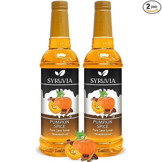 Syruvia Pumpkin Spice Syrup – 25.4 fl oz – Syrup for Coffee, Lattes, Shakes, Smoothies, Desserts – 100% Vegan, Gluten Free, Kosher Delicious Coffee Sauce (Pack of 2)