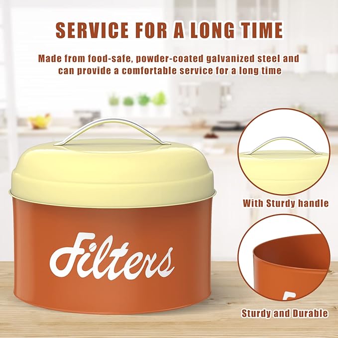 Coffee Filter Holder, Coffee Bar Accessories for Coffee Bar Station, Basket Round Coffee Filter Container Storage for Counter, Coffee bar Decor(Brown)