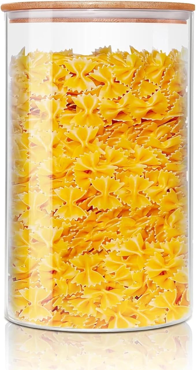 Glass Storage Canister with Airtight Lid Kitchen Clear Flour Sugar Storage Jar Large Glass Containers with Bamboo Lids Suitable for Coffee Beans Biscuits Pasta and Cereals