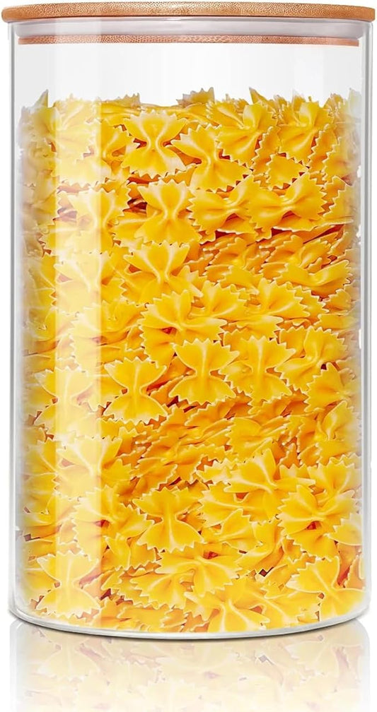 Glass Storage Canister with Airtight Lid Kitchen Clear Flour Sugar Storage Jar Large Glass Containers with Bamboo Lids Suitable for Coffee Beans Biscuits Pasta and Cereals