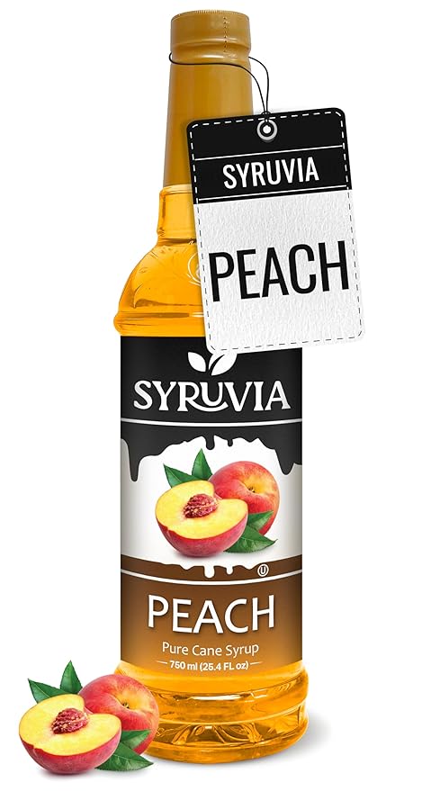 Syruvia Peach Syrup, Flavored Syrup for Drinks, Cocktails, Lemonades, Iced Teas, and Desserts – 25.4 fl oz