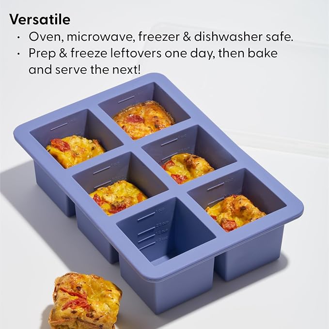 W&P Cup Cubes Silicone Freezer Tray with Lid, Charcoal, Makes 6 Perfect 1-Cup Portions, Freeze & Store Soup, Broth, Sauce, Leftovers, Dishwasher Safe