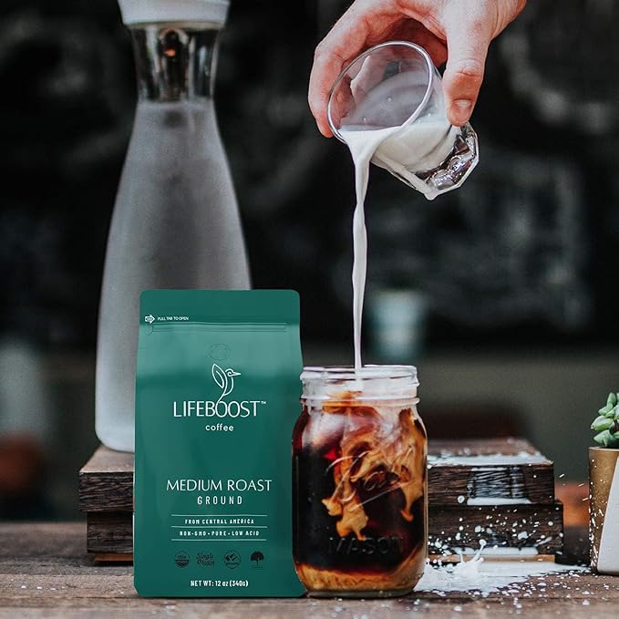 Lifeboost Coffee Ground Medium Roast Coffee - Low Acid Single Origin USDA Organic Coffee - Non-GMO Ground Coffee Third Party Tested For Mycotoxins & Pesticides - 12 Ounces