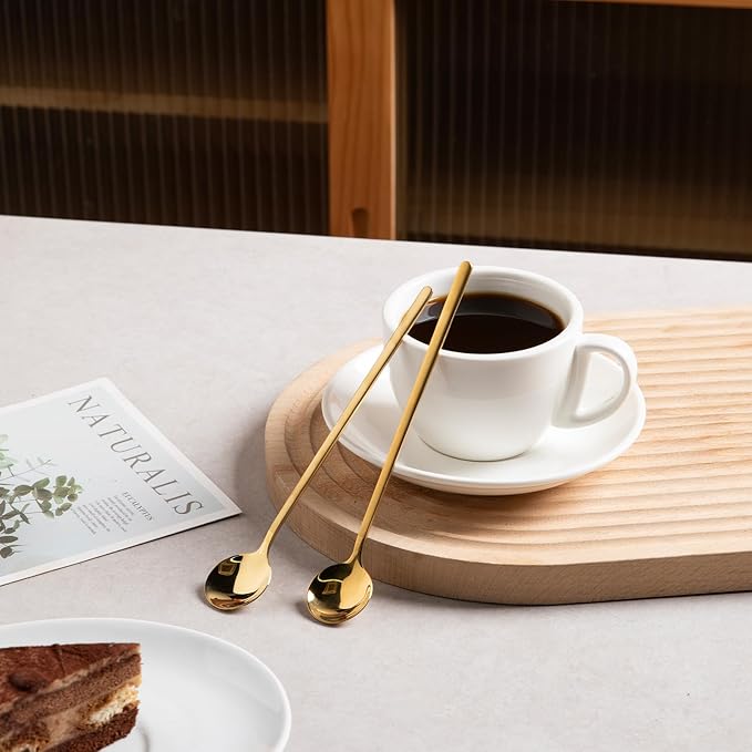 6 PCS Coffee Spoons, 18/8 Stainless Steel Espresso Spoons, 6.7 Inches Vogue Mini Tea Spoons, Cappuccino Stirring Spoons, Small Spoons for Dessert, Ice Cream, Frosted Handle,Sweejar(Gold)
