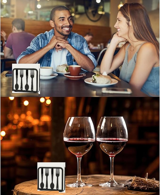 Modern Metal Napkin Holder for Kitchen & Dining Table – black large high end napkin holder for Everyday & Cocktail Napkins – Farmhouse & Restaurant Style - Set 2