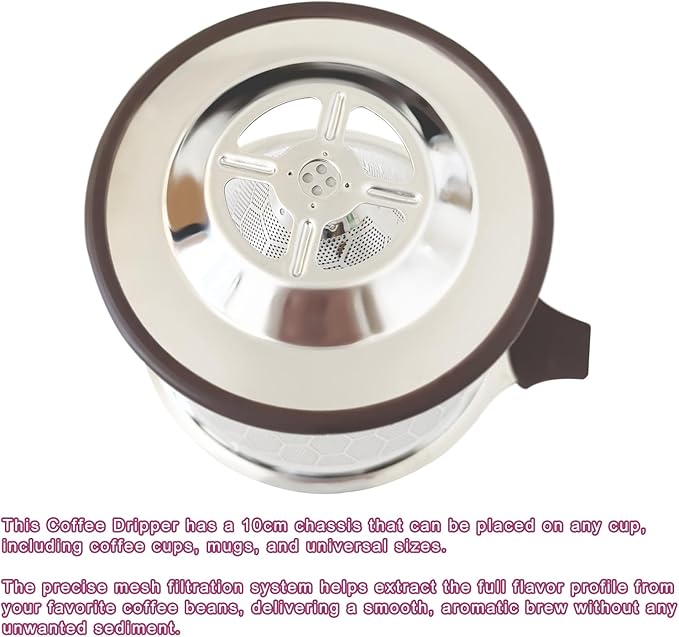 Pour Over Coffee Dripper,Stainless Steel Coffee Filter, Pour Over Maker Double Micro Mesh, Reusable Coffee Strainer (Silver)