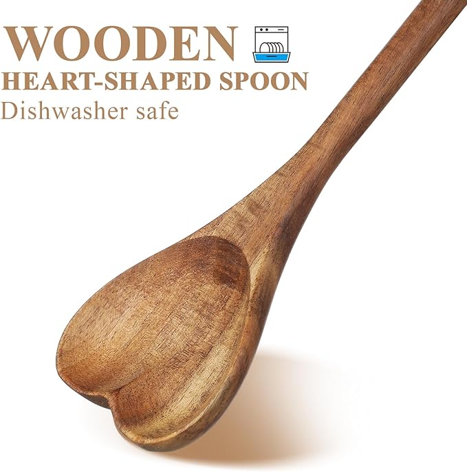 Olive Wood Heart Spoon Full of Love Elegant Mixing Honey Dessert Heart Shaped Wooden Spoons for Cooking Kitchen Supply