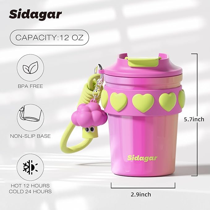 12 oz Travel Coffee Mug Spill Proof Leak Proof, Stainless Steel Thermal Coffee Cup with Lid, Resuable Cup for Hot and Cold, Portable Tumbler for Women, Rainbow