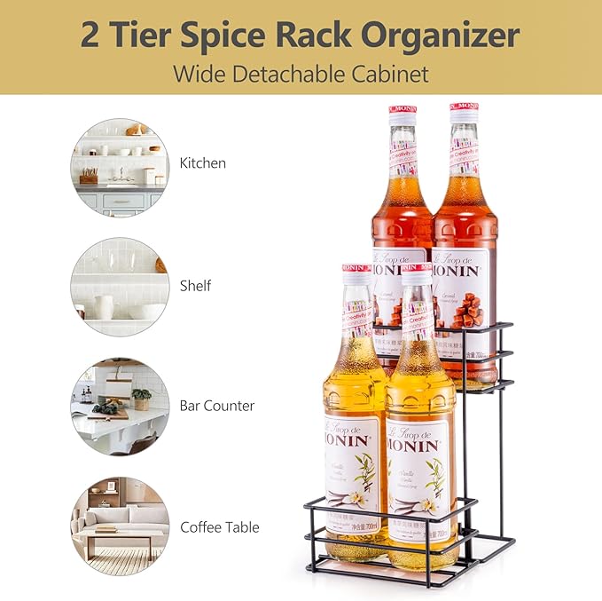 4 Bottle Coffee Syrup Organizer Coffee Syrup Rack for Coffee Bar Kitchen Small Wine Rack for Bar Family Storage for Syrup Wine Dressing