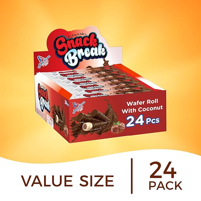 Snack Break Hazelnut Wafer Rolls, Rolled Wafer Cookies, Cocoa Coated Delicious Snack, Individually Wrapped, Crunchy Sticks for On-the-Go, Coffee, Tea, 24 Count (Pack of 12)