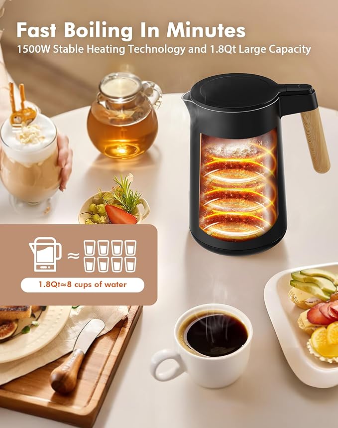 Electric Kettle with Precise Temperature Control, 1500W Fast Boil, 304 Stainless Steel 1.7L/1.8Qt BPA-Free | 4 Presets for Baby Milk, Coffee, Tea | 2H Keep Warm, Cool Touch Exterior