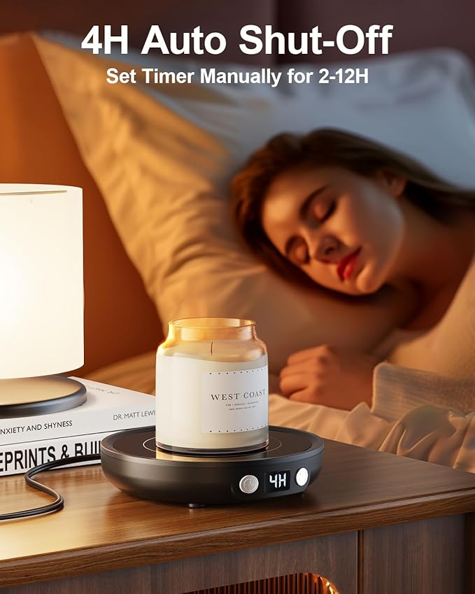 SWEETFULL Mug Warmer - Upgraded 36W Coffee Cup Warmer for Desk with 130℉-176℉ Digital Display, 2-12H Timer Auto Shut Off, Smart Electric Coffee Heating Plate, Ideal Gifts for Women Men - Black