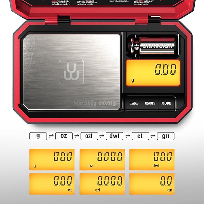 Travel Digital Pocket Scale 200g/0.01g, Digital Gram Scales, Mini Food Scale with 50g Calibration Weight for Food, Powder,Small Items, Tea, Jewelry, Coins (Battery Included)-Red