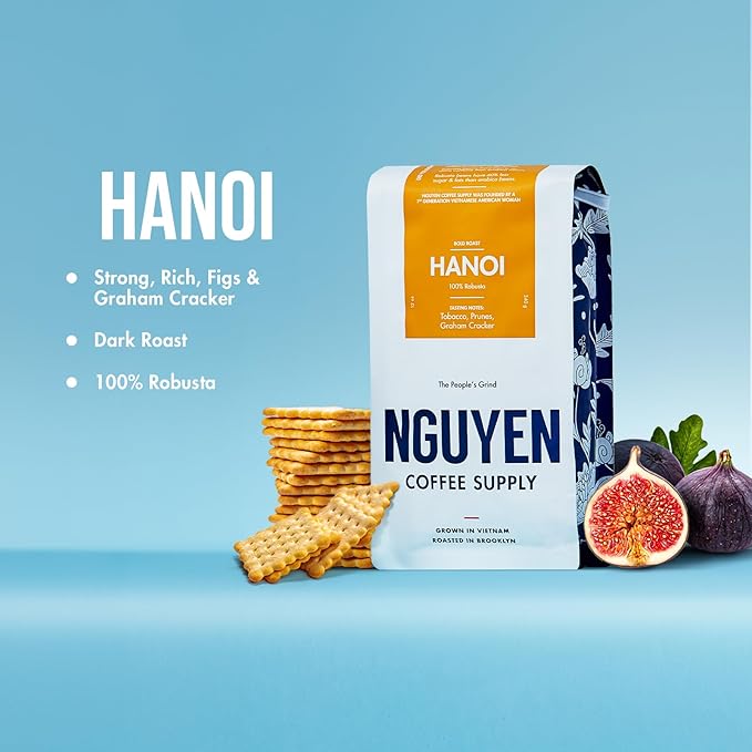 Nguyen Coffee Supply - Hanoi Robusta: Dark Roast Premium Ground Coffee Beans, Vietnamese Single Origin, Direct Trade, Low Acid with High Caffeine Content, Roasted in Brooklyn [12 oz Bag]