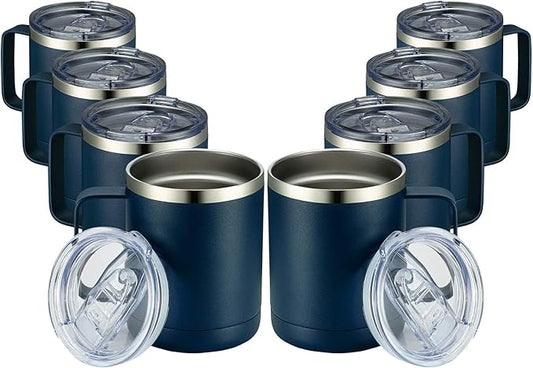 MEWAY 12oz Coffee Mug With Handle 8 Pack Bulk,Stainless Steel Insulated Travel Tumblers With Sliding Lid,Double Wall Vacuum Camping Cup for Hot & Cold Drinks Tea (Navy, 8)