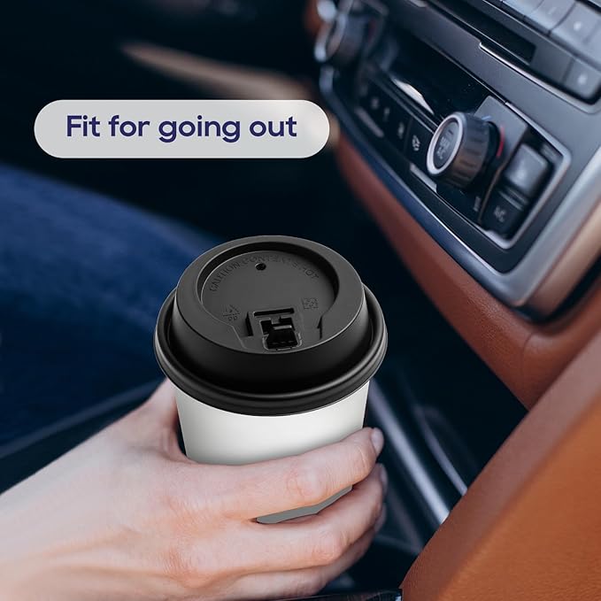 LITOPAK 200 Count Coffee Cup Lids, 3.54'' Disposable Plastic Lids for 10oz, 12oz, 16oz, and 20oz Paper Cups, Black