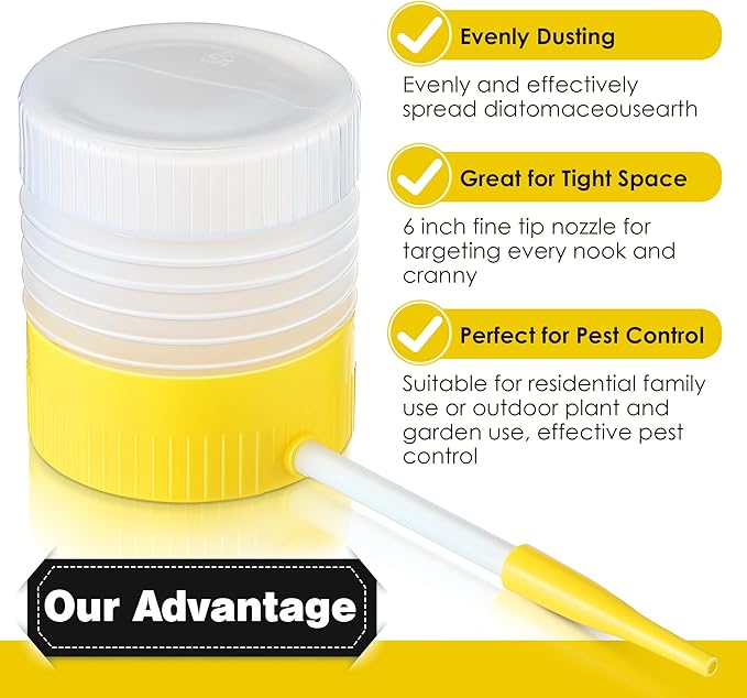 Qualirey 2 Pack Diatomaceous Earth Powder Duster with 6 Inch Extension Nozzle, Diatomaceous Earth Powder Duster for Pest Control, Powder Sprayer for Indoor and Outdoor Use