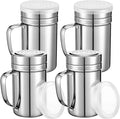 Lallisa 4 Pcs Stainless Steel Salt and Pepper Shakers with Lid and Handle Dredge Spice Seasoning Condiment Popcorn Salt Shaker Powder Sugar Flour for Cooking Kitchen Baking (14oz)